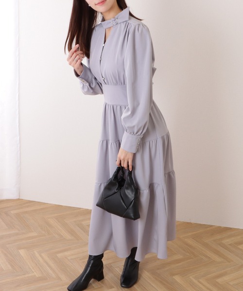 Lace Ladies(レースレディース)の「Vネック ティアード ギャザー マキシ丈 ワンピース(ワンピース・レディース・ブラック/ブルーグレー・S/FREE)」の14枚目の写真