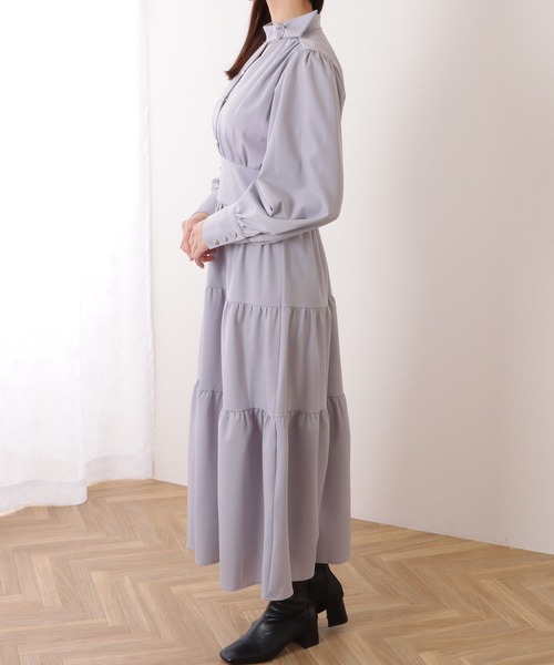 Lace Ladies(レースレディース)の「Vネック ティアード ギャザー マキシ丈 ワンピース(ワンピース・レディース・ブラック/ブルーグレー・S/FREE)」の15枚目の写真