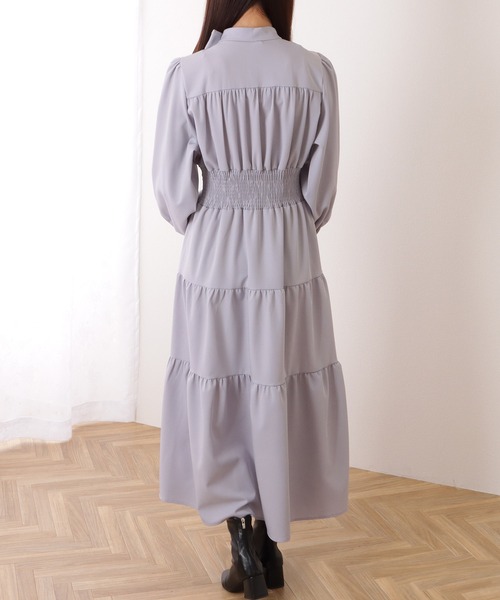 Lace Ladies(レースレディース)の「Vネック ティアード ギャザー マキシ丈 ワンピース(ワンピース・レディース・ブラック/ブルーグレー・S/FREE)」の16枚目の写真