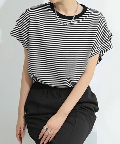 Miniministore(ミニミニストア)の「ショルダータックTシャツ レディース半袖(Tシャツ/カットソー・レディース・ブラック/ベージュ/ネイビー/ライトグレー/ホワイト/ブラック×ホワイト・FREE)」の7枚目の写真