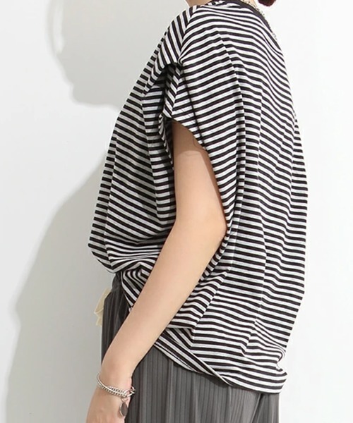 Miniministore(ミニミニストア)の「ショルダータックTシャツ レディース半袖(Tシャツ/カットソー・レディース・ブラック/ベージュ/ネイビー/ライトグレー/ホワイト/ブラック×ホワイト・FREE)」の8枚目の写真
