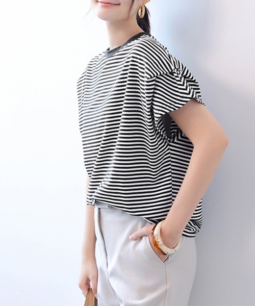 Miniministore(ミニミニストア)の「ショルダータックTシャツ レディース半袖(Tシャツ/カットソー・レディース・ブラック/ベージュ/ネイビー/ライトグレー/ホワイト/ブラック×ホワイト・FREE)」の12枚目の写真