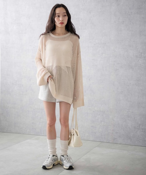 WEGO(ウィゴー)の「WEGO/スターメッシュニットプルオーバー(ニット/セーター・レディース・ブラック/アイボリー・FREE)」の21枚目の写真