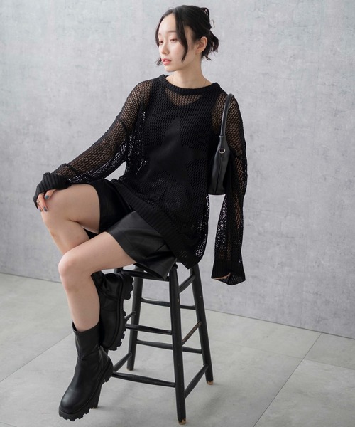 WEGO(ウィゴー)の「WEGO/スターメッシュニットプルオーバー(ニット/セーター・レディース・ブラック/アイボリー・FREE)」の22枚目の写真