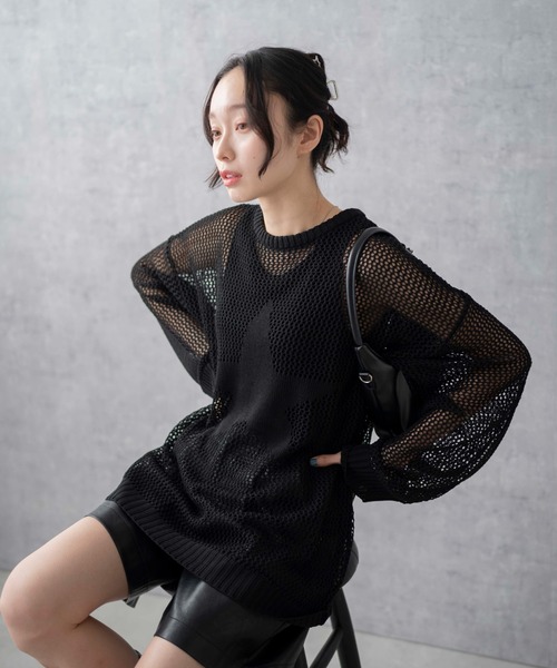 WEGO(ウィゴー)の「WEGO/スターメッシュニットプルオーバー(ニット/セーター・レディース・ブラック/アイボリー・FREE)」の10枚目の写真