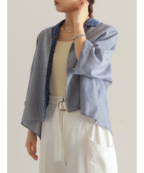 【新品未使用】【FIL DE FER】シースルーストライプ✕ローンコンビブラウス 新品未使用】【FIL DE FER】シースルーストライプ✕ローンコンビ