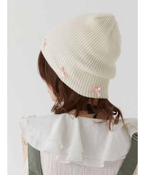 jouetie（ジュエティ）の「リボンビーニー（ニットキャップ/ビーニー・レディース・オフホワイト/ブラック・FREE）」の7枚目の写真
