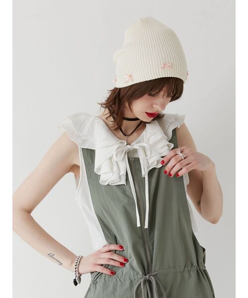 jouetie（ジュエティ）の「リボンビーニー（ニットキャップ/ビーニー・レディース・オフホワイト/ブラック・FREE）」の10枚目の写真