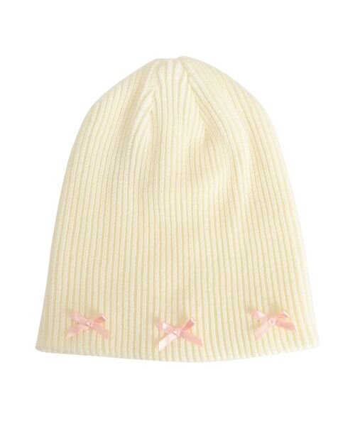 jouetie（ジュエティ）の「リボンビーニー（ニットキャップ/ビーニー・レディース・オフホワイト/ブラック・FREE）」の13枚目の写真