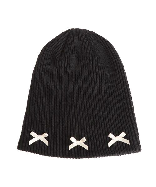jouetie（ジュエティ）の「リボンビーニー（ニットキャップ/ビーニー・レディース・オフホワイト/ブラック・FREE）」の14枚目の写真