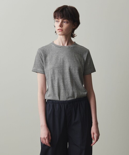 スティーブンアラン　ショートスリーブチェックシャツ　ブラック Steven Alan＞ オーガニックコットン ボーダー ショートスリーブ