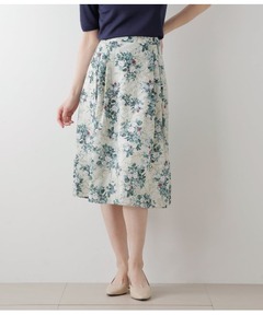 セール】542231：蝶花ひまわり柄メッシュプリーツスカート