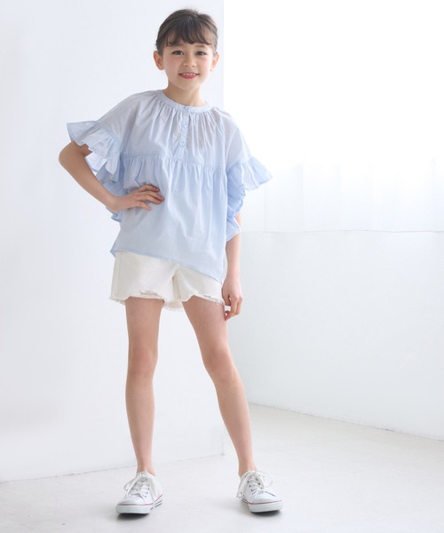 coca（coca）（コカ）の「キッズ 裾フリンジダメージデニムショートパンツ（デニムパンツ・キッズ・ホワイト/ブルー/ブラック・140/130/120/110/150）」の16枚目の写真