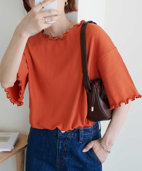 DISCOAT（ディスコート）の「【新色追加!/22色展開】リブメローフレア5分袖≪WEB限定≫（Tシャツ/カットソー・レディース・ブラック/アイボリー/ホワイト×ブラック/ホワイト/ピンク/ライム/ブラック×ホワイト/ホワイト系その他/オレンジ/グレイッシュベージュ/サーモンピンク/グリーン系その他2/クリア/ブラウン系その他/カーキ/インディゴブルー/ブルー/レッド/ネイビー/モカ/ブラウン系その他2/ミント・MEDIUM）」の21枚目の写真