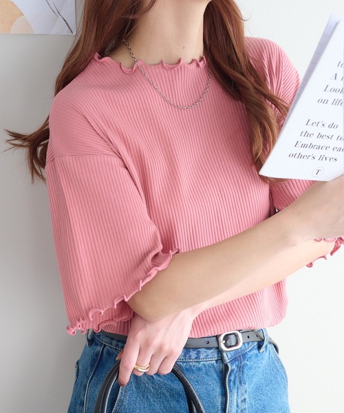 DISCOAT（ディスコート）の「【新色追加!/22色展開】リブメローフレア5分袖≪WEB限定≫（Tシャツ/カットソー・レディース・ブラック/アイボリー/ホワイト×ブラック/ホワイト/ピンク/ライム/ブラック×ホワイト/ホワイト系その他/オレンジ/グレイッシュベージュ/サーモンピンク/グリーン系その他2/クリア/ブラウン系その他/カーキ/インディゴブルー/ブルー/レッド/ネイビー/モカ/ブラウン系その他2/ミント・MEDIUM）」の19枚目の写真