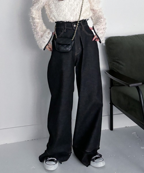 EPIMI E'PIMMY(エピミエピミー)の「ダブルフリンジストレートデニム(デニムパンツ・レディース・ブラック/グレー/ブルー・SMALL/MEDIUM)」の1枚目の写真