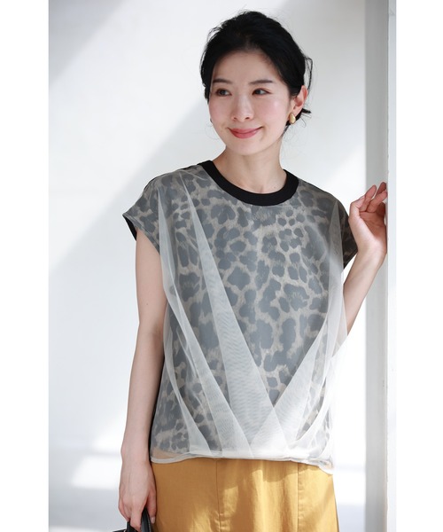cawaii(カワイイ)の「タックベールを重ねたヒョウ柄カットソートップス(Tシャツ/カットソー・レディース・ブラック・FREE)」の16枚目の写真