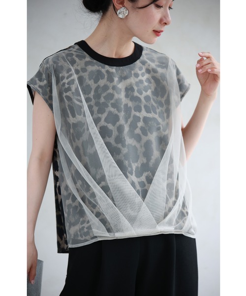 cawaii(カワイイ)の「タックベールを重ねたヒョウ柄カットソートップス(Tシャツ/カットソー・レディース・ブラック・FREE)」の18枚目の写真