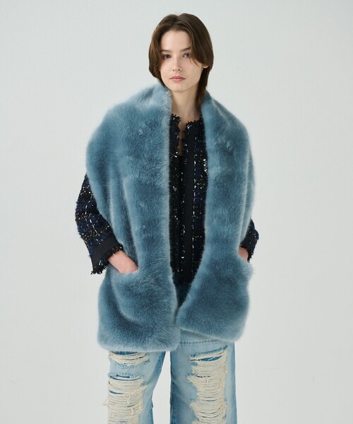 GRACE CONTINENTAL(グレースコンチネンタル)の「a point etc ファーストール(ストール/ショール・レディース・ブルー/グレー・FREE)」の10枚目の写真