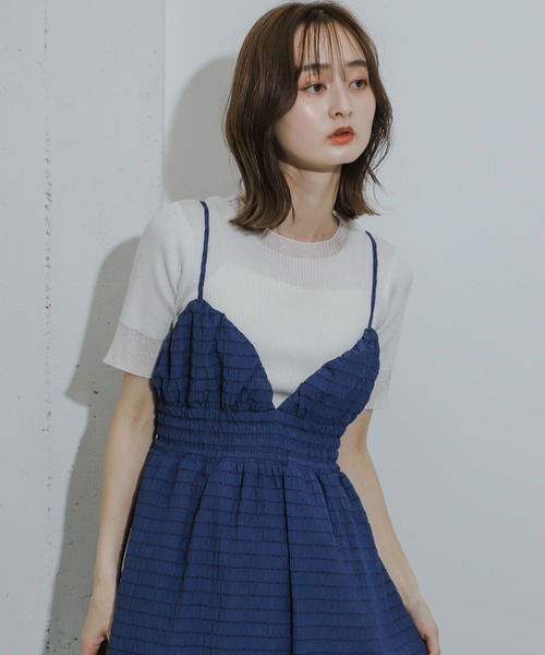 HEYUMM（ヘユム）の「シアーデザインコンパクトセーター(5分)（ニット/セーター・レディース・ブラック/グレー/オフホワイト/ライトブルー・ONE）」の5枚目の写真