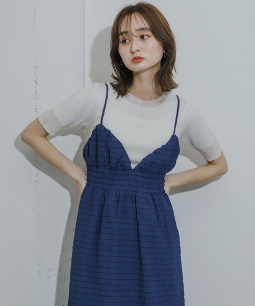 HEYUMM（ヘユム）の「シアーデザインコンパクトセーター(5分)（ニット/セーター・レディース・ブラック/グレー/オフホワイト/ライトブルー・ONE）」の6枚目の写真