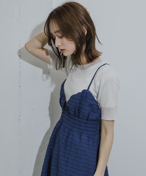 HEYUMM（ヘユム）の「シアーデザインコンパクトセーター(5分)（ニット/セーター・レディース・ブラック/グレー/オフホワイト/ライトブルー・ONE）」の7枚目の写真