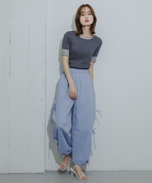 HEYUMM（ヘユム）の「シアーデザインコンパクトセーター(5分)（ニット/セーター・レディース・ブラック/グレー/オフホワイト/ライトブルー・ONE）」の13枚目の写真