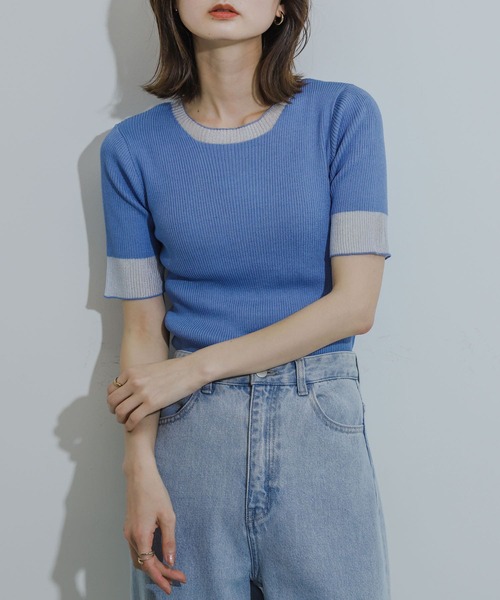 HEYUMM（ヘユム）の「シアーデザインコンパクトセーター(5分)（ニット/セーター・レディース・ブラック/グレー/オフホワイト/ライトブルー・ONE）」の18枚目の写真