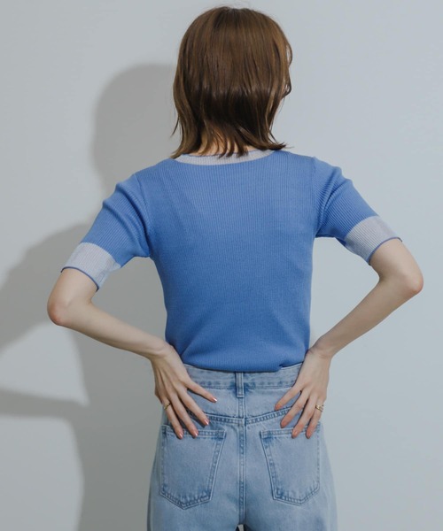 HEYUMM（ヘユム）の「シアーデザインコンパクトセーター(5分)（ニット/セーター・レディース・ブラック/グレー/オフホワイト/ライトブルー・ONE）」の20枚目の写真