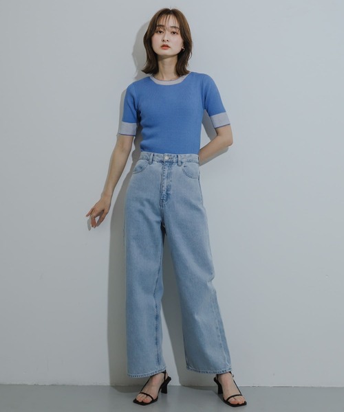 HEYUMM（ヘユム）の「シアーデザインコンパクトセーター(5分)（ニット/セーター・レディース・ブラック/グレー/オフホワイト/ライトブルー・ONE）」の21枚目の写真