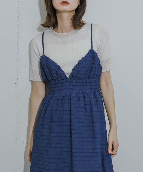 HEYUMM（ヘユム）の「シアーデザインコンパクトセーター(5分)（ニット/セーター・レディース・ブラック/グレー/オフホワイト/ライトブルー・ONE）」の2枚目の写真