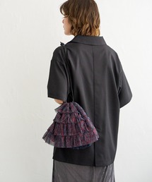 ラメシアープリーツフリル巾着バッグ