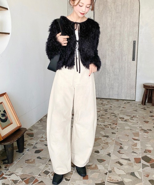 セール】前後2WAYショート丈フリンジリボンカーディガン（カーディガン