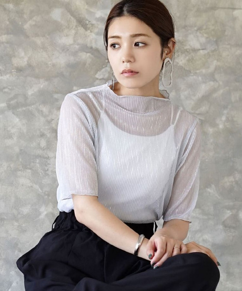 e-zakkamania stores(イーザッカマニアストアーズ)の「グリッターリブ シアープルオーバー(Tシャツ/カットソー・レディース・ブラック/ゴールド/シルバーグレー・M)」の18枚目の写真