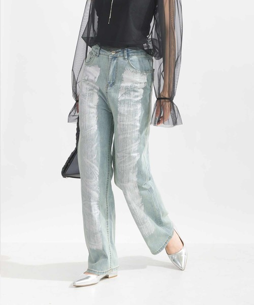 Lo-Fi（ローファイ）の「箔プリントストレートデニム（デニムパンツ・レディース・ブルー・L/M/S）」の2枚目の写真