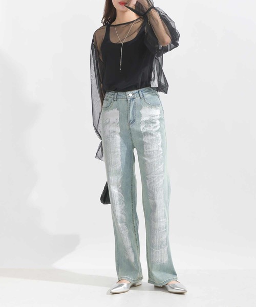 Lo-Fi（ローファイ）の「箔プリントストレートデニム（デニムパンツ・レディース・ブルー・L/M/S）」の5枚目の写真