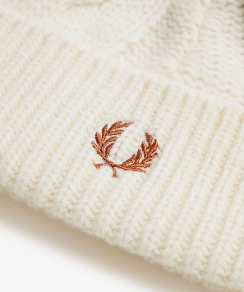 ニットキャップ・ビーニー FRED PERRY LAMBSWOOL CABLE BEANIE 4FT1466 Classic Merino Wool Scarf - Night Green / Marmalade