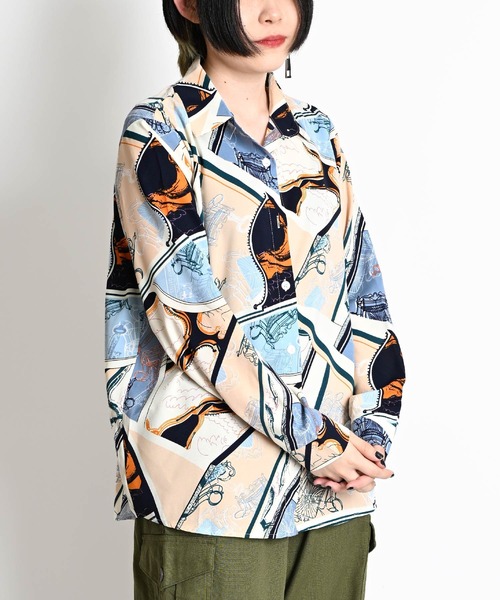 ◆美品◆MORABITO◆スカーフ柄風半袖ブラウス◆Tシャツ◆濃紺ネイビー◆M ◇美品◇MORABITO◇スカーフ柄風半袖ブラウス◇Tシャツ◇濃紺