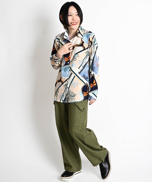 スカーフ柄 長袖総柄シャツ レギュラーカラー（シャツ/ブラウス