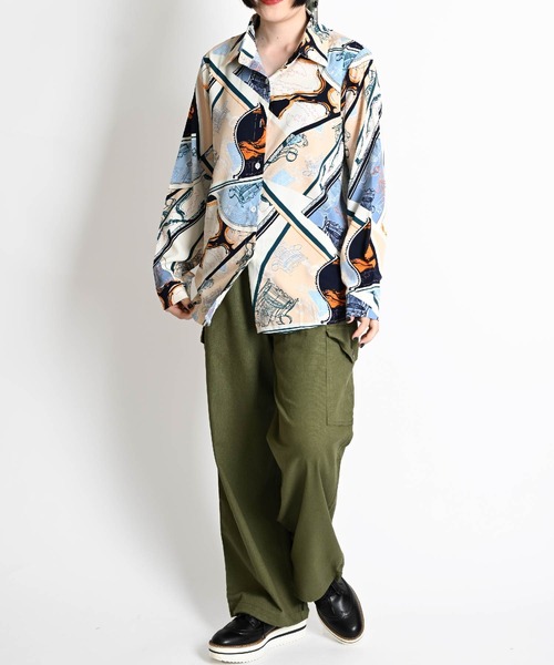 ◆美品◆MORABITO◆スカーフ柄風半袖ブラウス◆Tシャツ◆濃紺ネイビー◆M ◇美品◇MORABITO◇スカーフ柄風半袖ブラウス◇Tシャツ◇濃紺