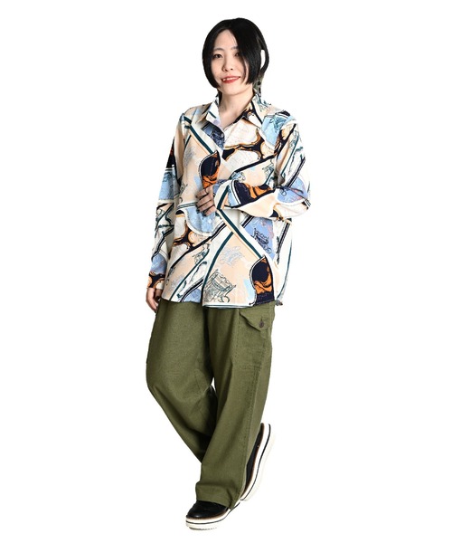 セール】スカーフ柄 長袖総柄シャツ レギュラーカラー（シャツ