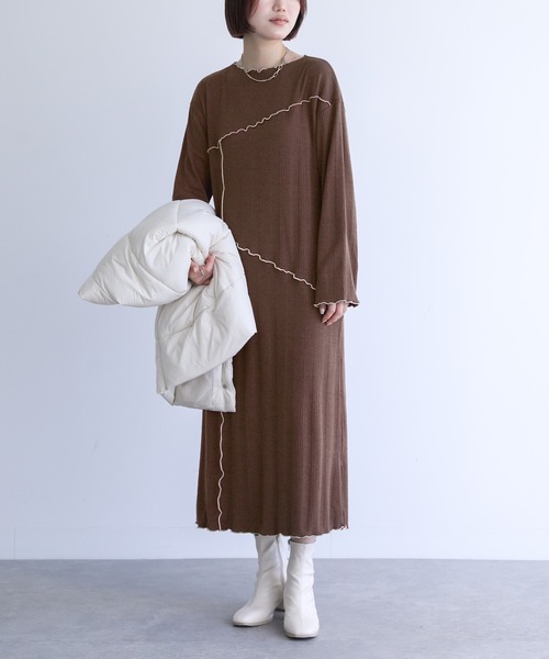 n'OrLABEL（ノアールレーベル）の「『配色メローランダムワンピース』（ワンピース・レディース・ブラウン/カーキ/ブラック・3L/S～Ｍ/L～LL）」の3枚目の写真