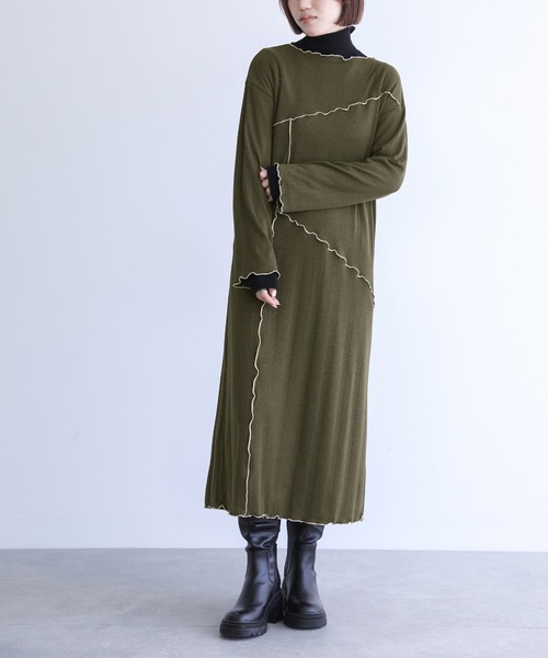 n'OrLABEL（ノアールレーベル）の「『配色メローランダムワンピース』（ワンピース・レディース・ブラウン/カーキ/ブラック・3L/S～Ｍ/L～LL）」の13枚目の写真