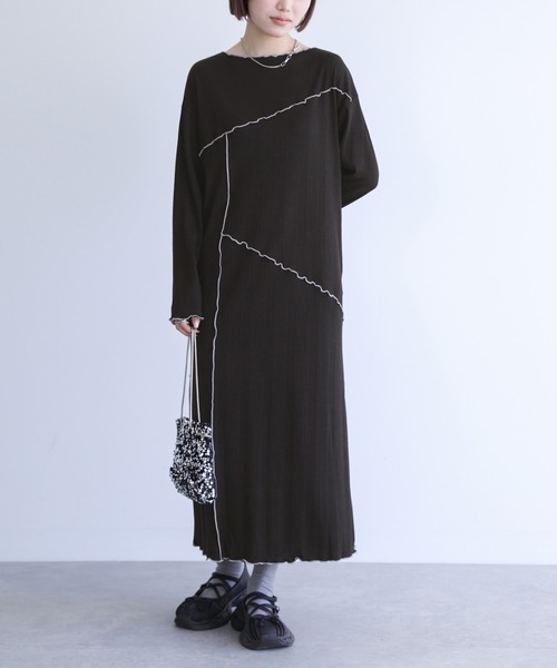 n'OrLABEL（ノアールレーベル）の「『配色メローランダムワンピース』（ワンピース・レディース・ブラウン/カーキ/ブラック・3L/S～Ｍ/L～LL）」の17枚目の写真