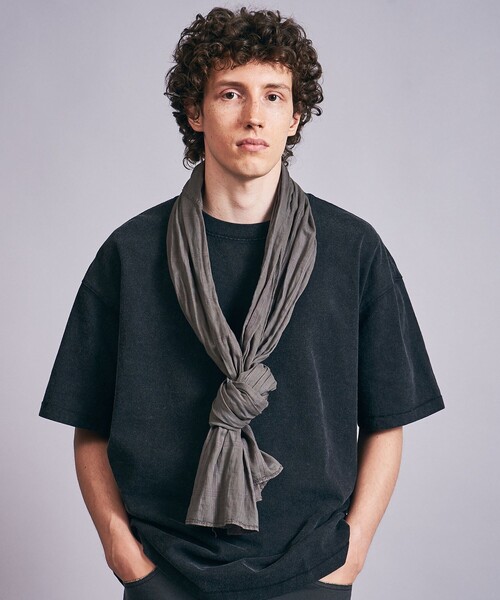 MONKEY TIME（モンキータイム）の「ガーメントダイ ダブルガーゼ チェック スカーフ（ストール/ショール・メンズ・オリーブ/ダークグレー・FREE）」の15枚目の写真