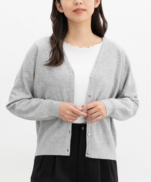 Honeys(ハニーズ)の「ヒアルロン酸Vカーデ(カーディガン/ボレロ・レディース・アイボリー/ブラック/ブルー/杢グレー/モカ・M/L/LL)」の13枚目の写真
