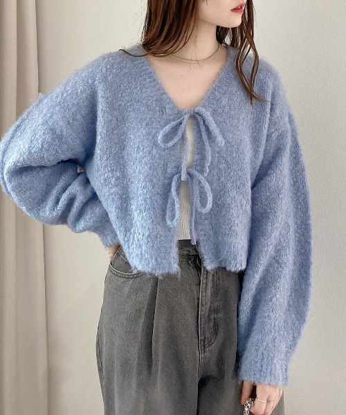 INGNI(イング)の「【WEB限定】フロントリボンブークレーニットカーディガン(カーディガン/ボレロ・レディース・アイボリー/ミント/サックスブルー/ピンク/グレー・M)」の4枚目の写真