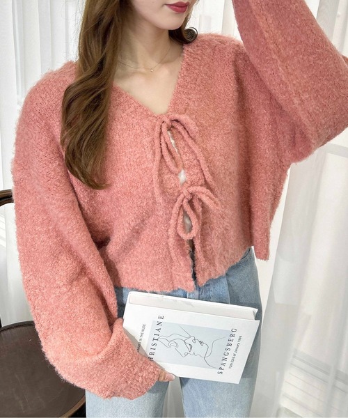 INGNI(イング)の「【WEB限定】フロントリボンブークレーニットカーディガン(カーディガン/ボレロ・レディース・アイボリー/ミント/サックスブルー/ピンク/グレー・M)」の5枚目の写真