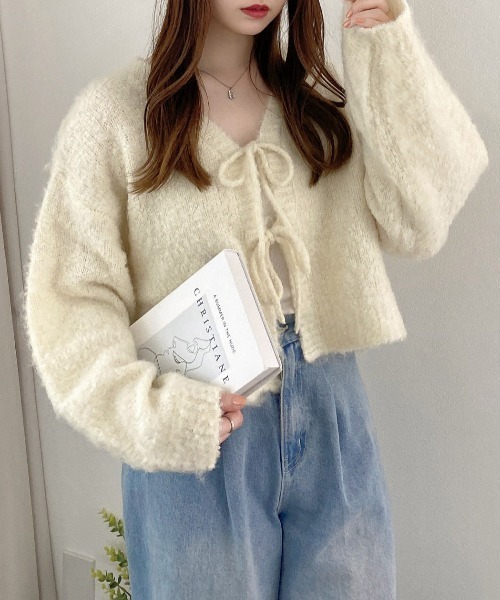 INGNI(イング)の「【WEB限定】フロントリボンブークレーニットカーディガン(カーディガン/ボレロ・レディース・アイボリー/ミント/サックスブルー/ピンク/グレー・M)」の6枚目の写真