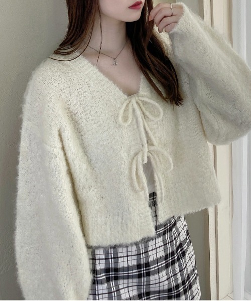 INGNI(イング)の「【WEB限定】フロントリボンブークレーニットカーディガン(カーディガン/ボレロ・レディース・アイボリー/ミント/サックスブルー/ピンク/グレー・M)」の15枚目の写真